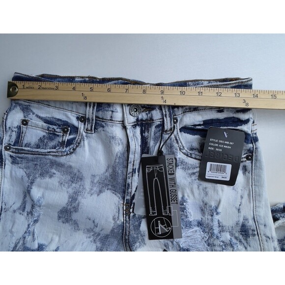 Decibel Stacked With Gusset Jeans Patched Distressed Ice Wash Denim Men’s 30x35 - Picture 7 of 16